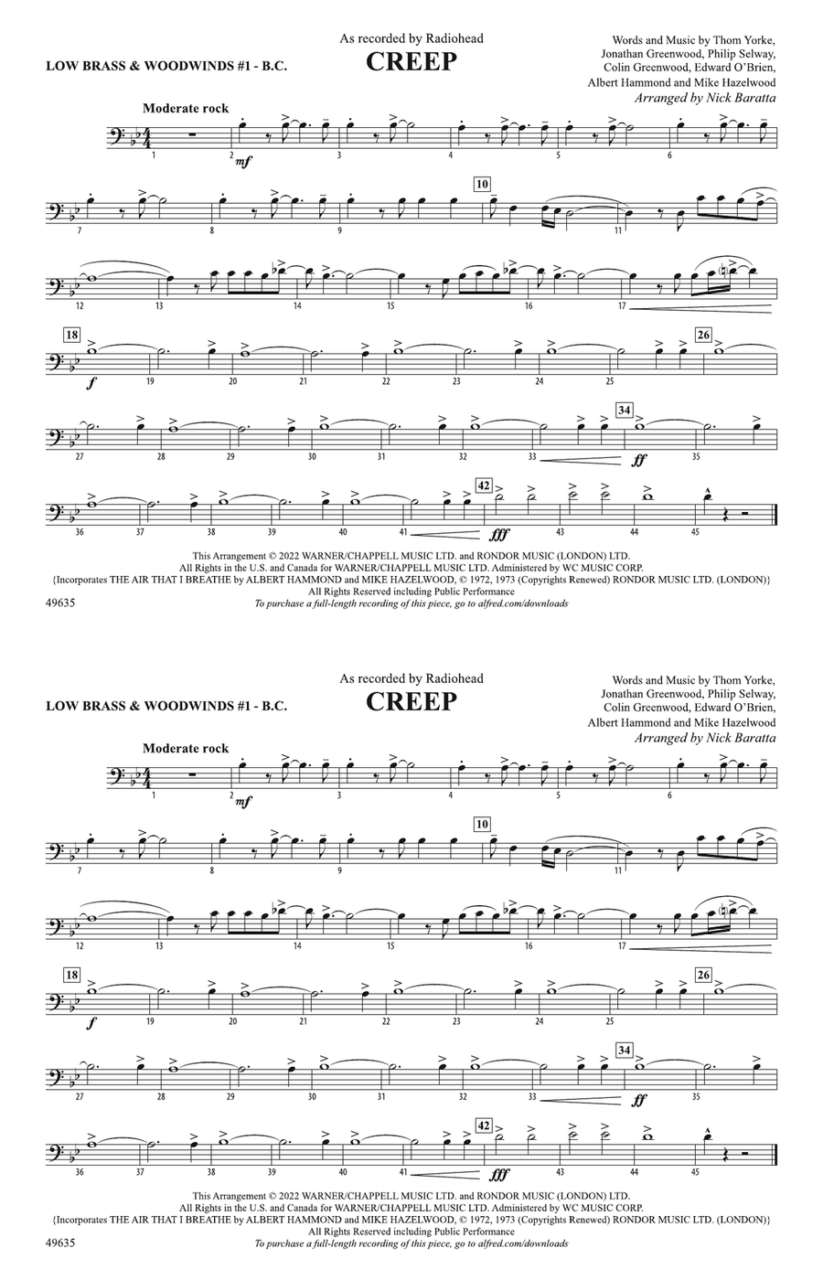 Creep: Low Brass & Woodwinds #1 - Bass Clef