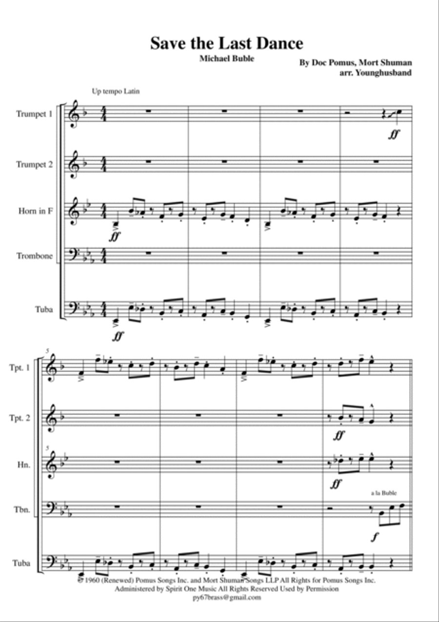 Save The Last Dance For Me Brass Quintet scores gallery preview page 2