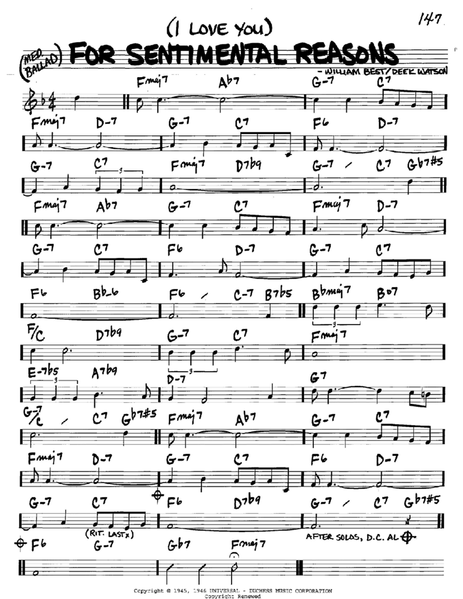 (I Love You) For Sentimental Reasons Piano scores gallery preview page 1