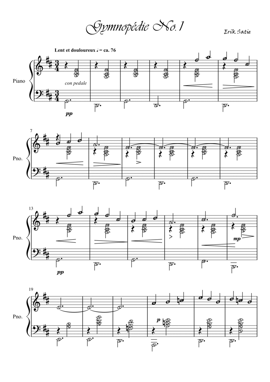 Gymnopedie no. 1 (Erik Satie) | Piano Solo Grade 3 Early Intermediate with note names Piano Solo scores gallery preview page 1