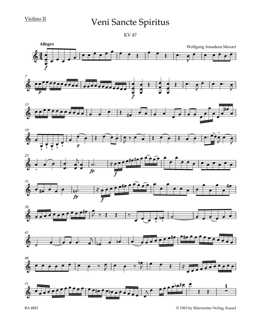 Veni Sancte Spiritus KV 47 Violin scores gallery preview page 1
