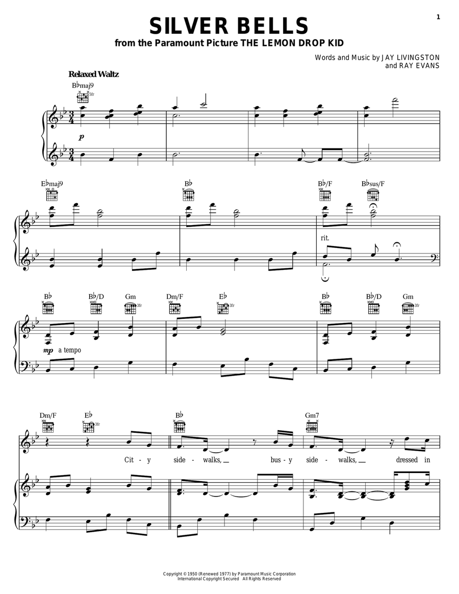 Silver Bells Piano, Vocal, Guitar scores gallery preview page 1