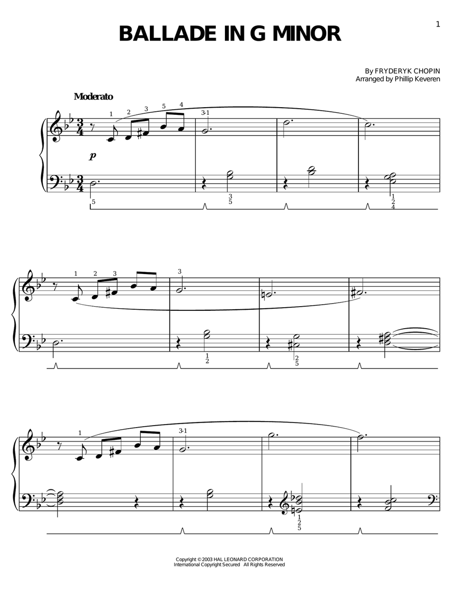 Ballade In G Minor, No. 1, Op. 23 (from The Pianist) (arr. Phillip Keveren) Easy Piano scores gallery preview page 1