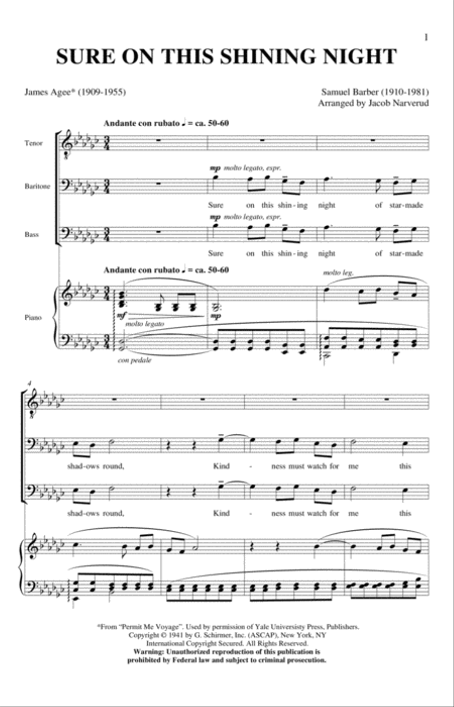 Sure On This Shining Night 3-Part scores gallery preview page 1