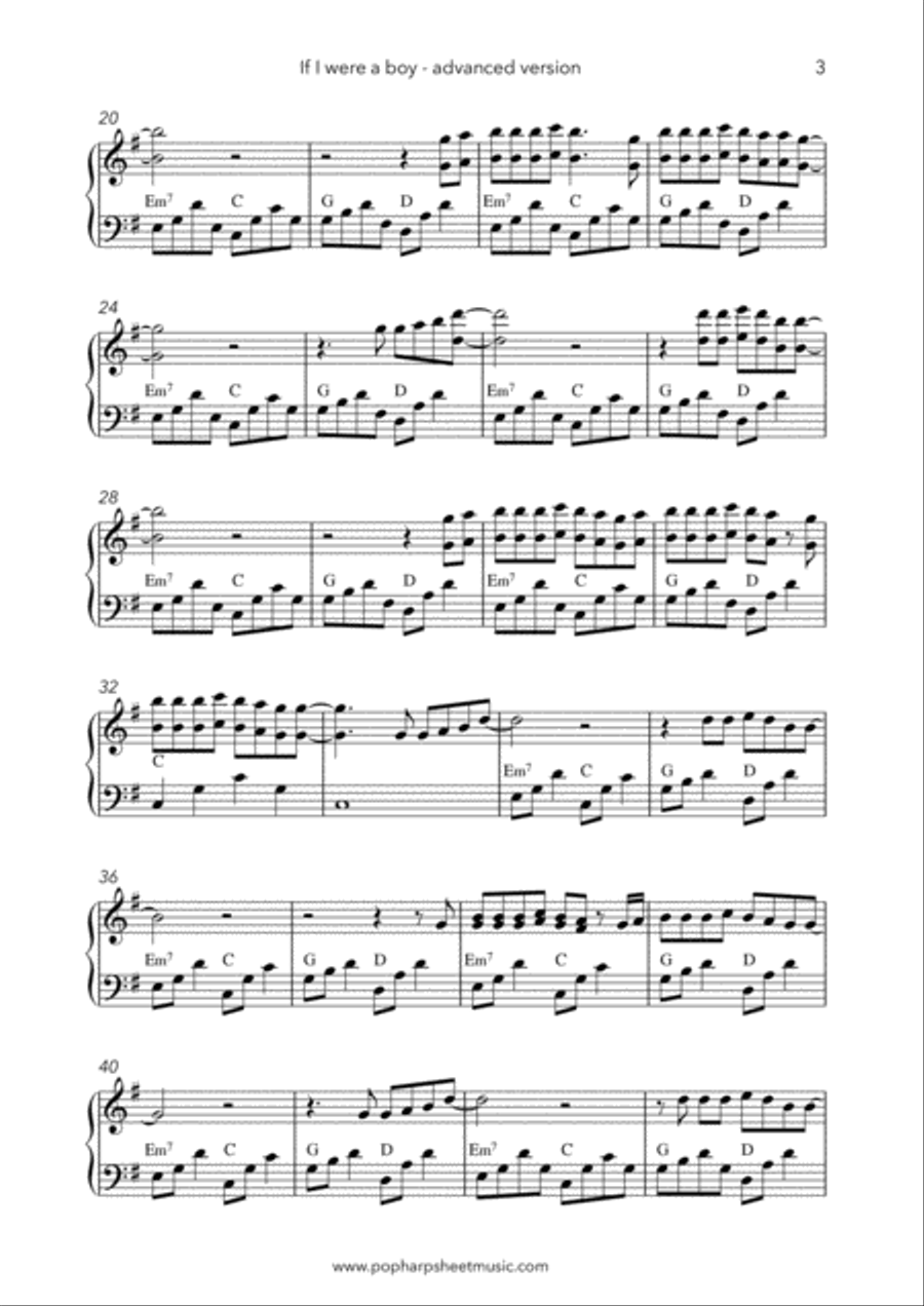 If I Were A Boy Harp scores gallery preview page 3