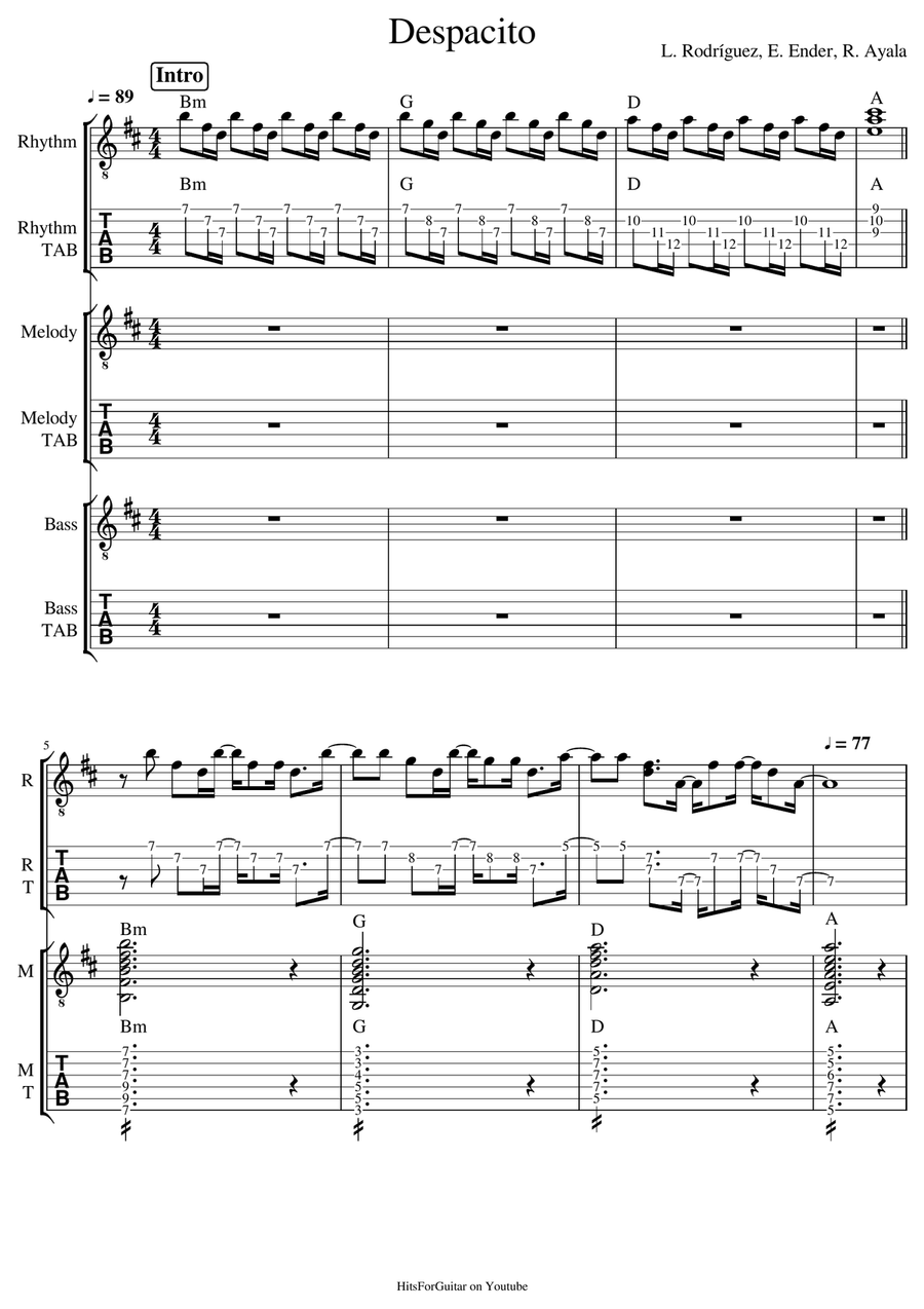 Despacito Guitar Tablature scores gallery preview page 1