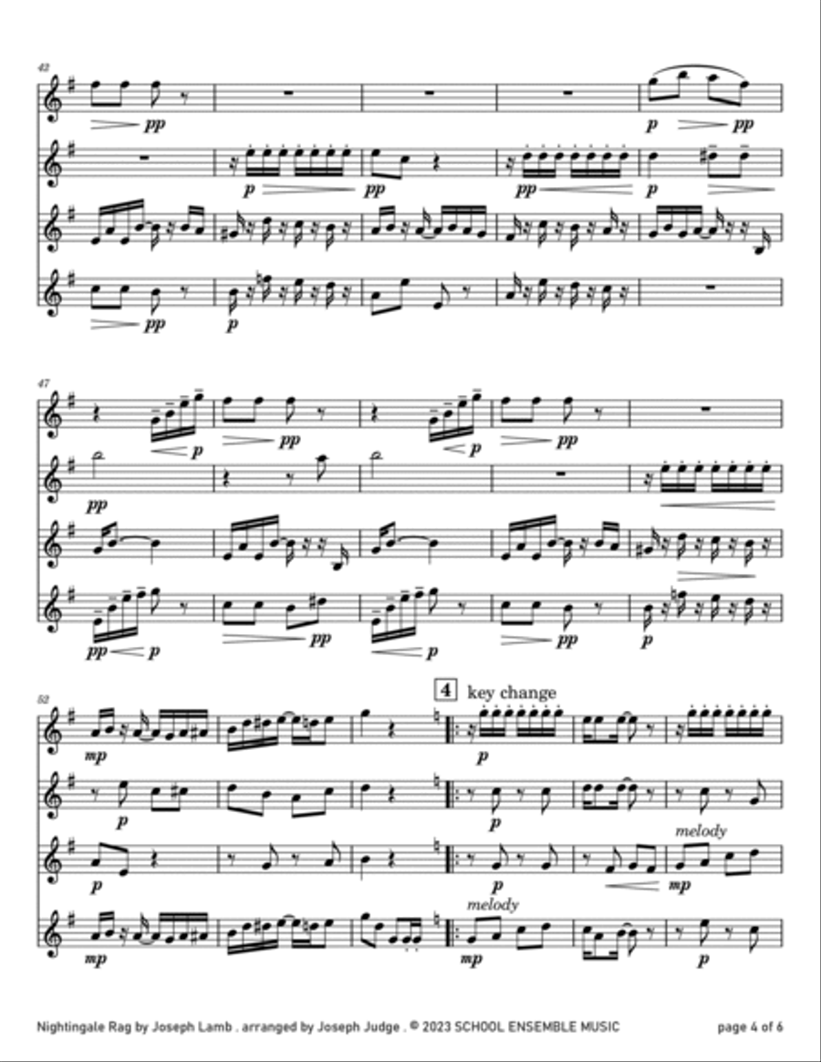 Nightingale Rag by Joseph Lamb for Clarinet Quartet in Schools Clarinet Quartet scores gallery preview page 4