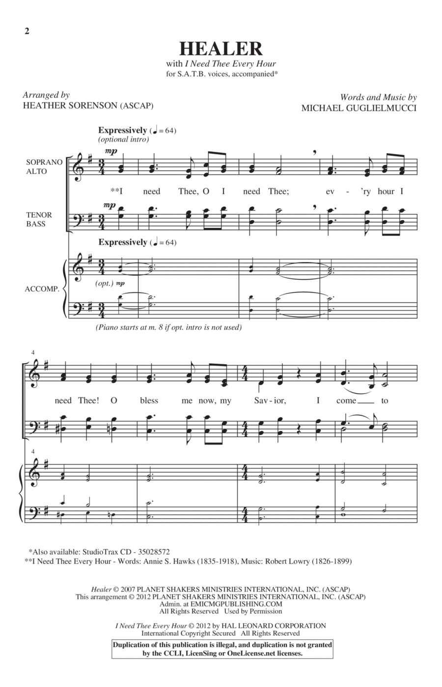 Healer Healer 4-Part scores gallery preview page 1