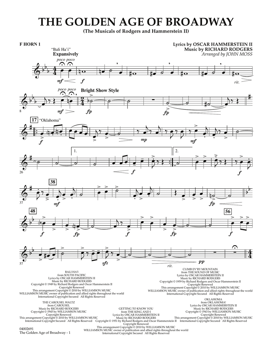 The Golden Age Of Broadway - F Horn 1 Concert Band scores gallery preview page 1