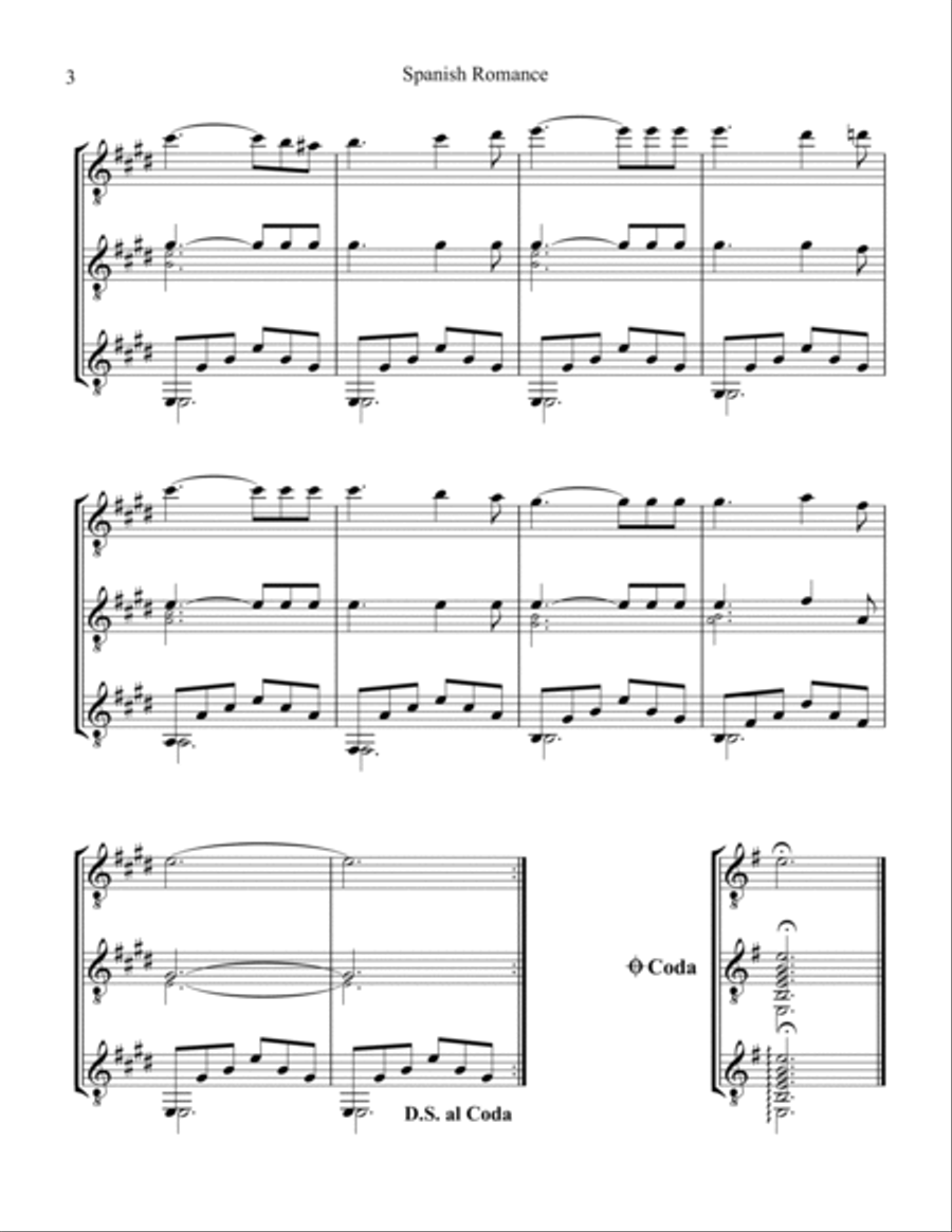 Spanish Romance, Romanza for guitar trio Guitar Ensemble scores gallery preview page 3