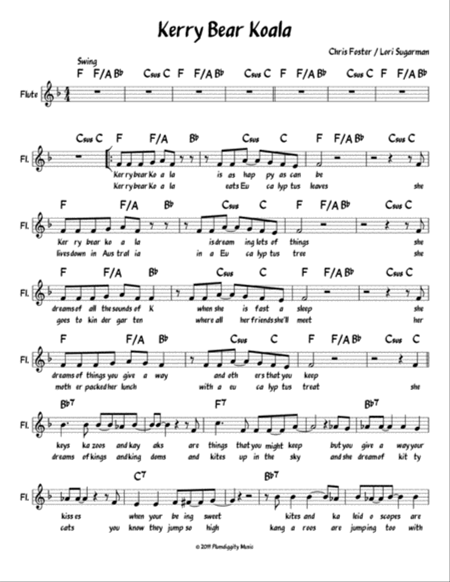 Kerry Bear Koala - Lead Sheet Piano, Vocal, Guitar scores gallery preview page 1