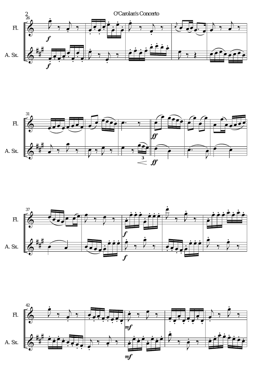 O'Carolan's Concerto for flute and alto saxophone Woodwind Duet scores gallery preview page 2