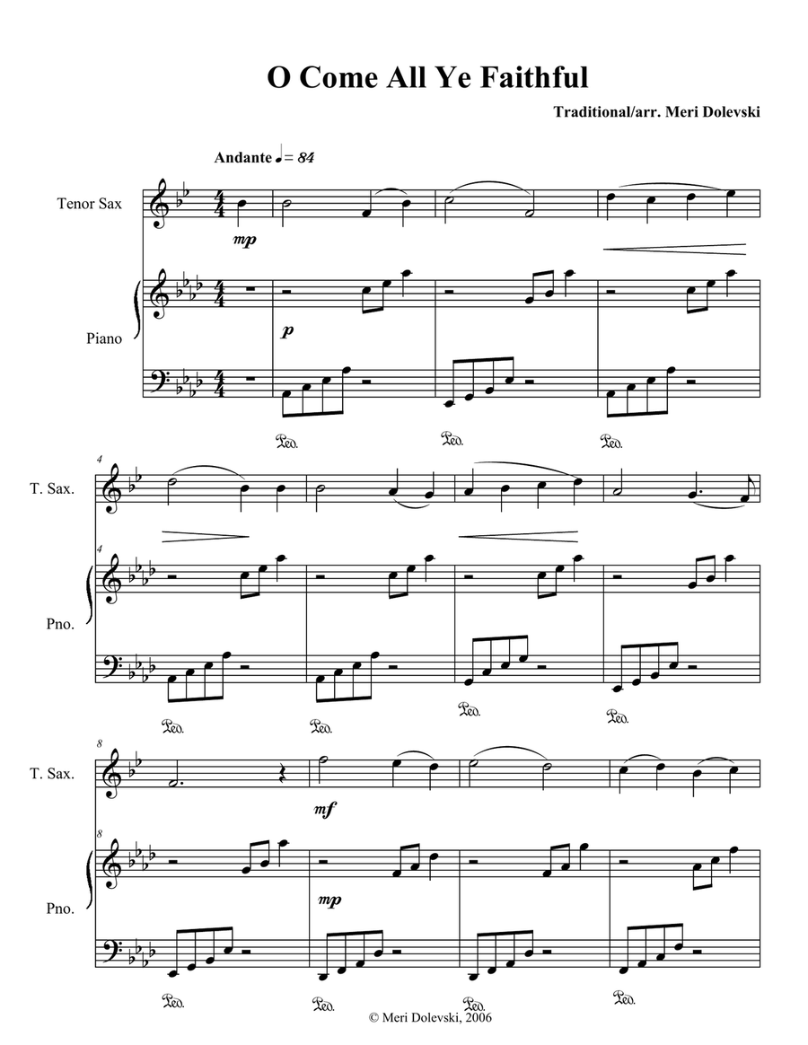 O Come All Ye Faithful: B flat saxes Tenor Saxophone scores gallery preview page 2