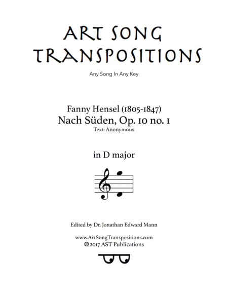 HENSEL: Nach Süden, Op. 10 no. 1 (transposed to D major)