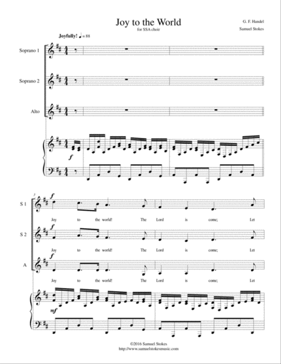 Joy to the World - for SSA choir with piano accompaniment SSA scores gallery preview page 1