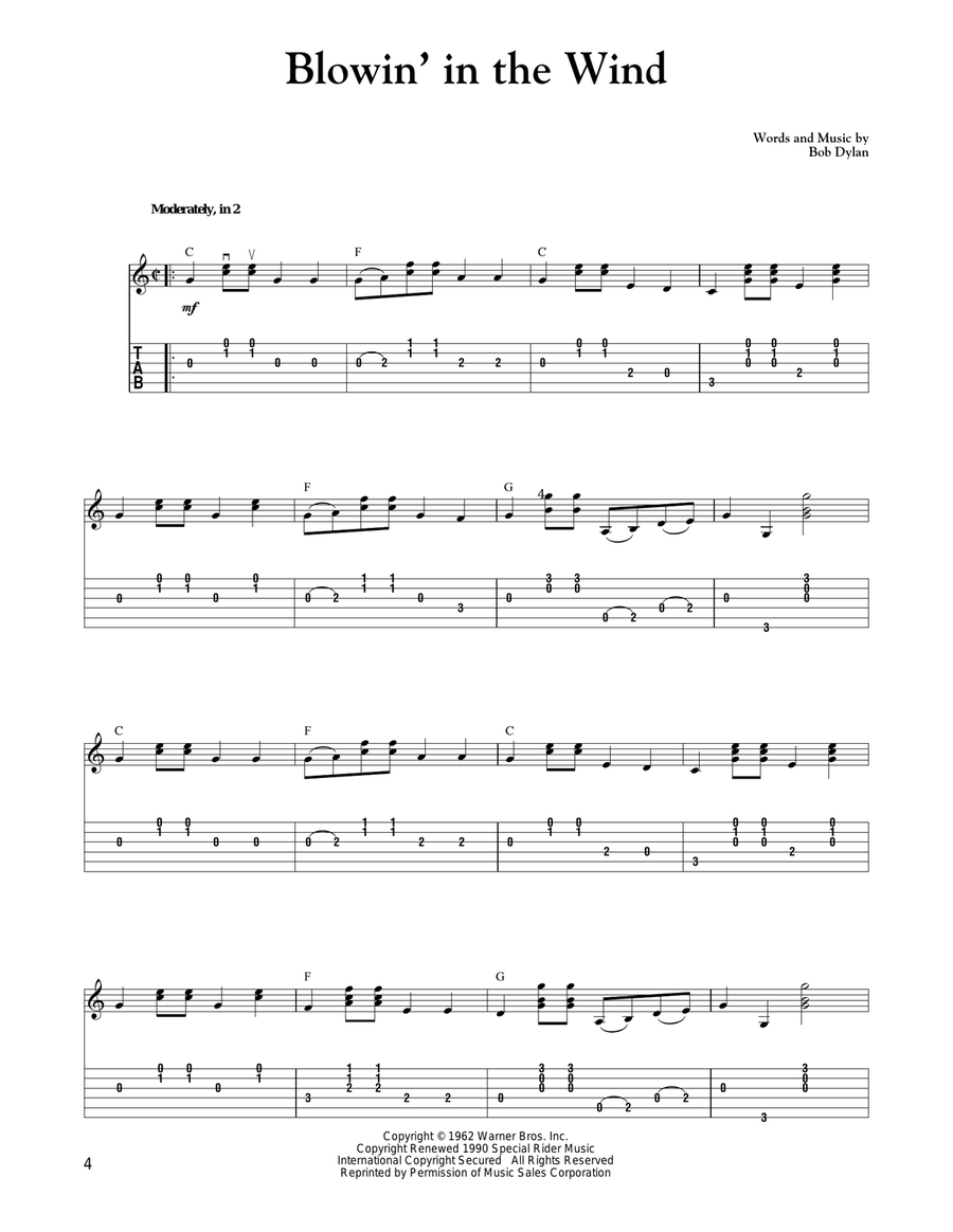 Blowin' In The Wind Blowin' In The Wind Acoustic Guitar scores gallery preview page 1