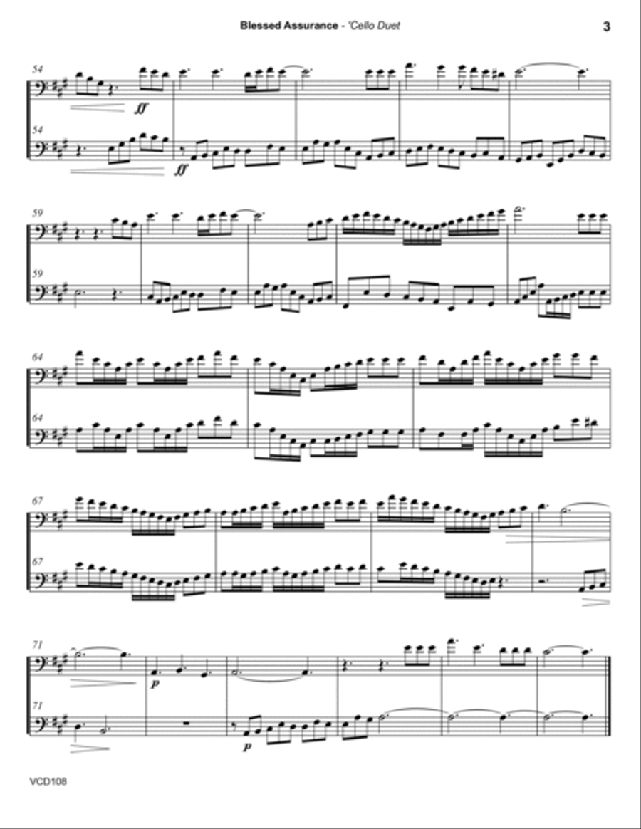 BLESSED ASSURANCE/JESU JOY - Cello Duet (unaccompanied) String Duet scores gallery preview page 3
