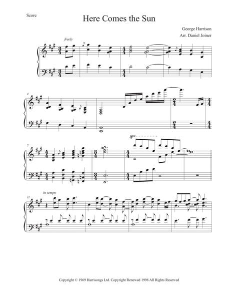Here Comes The Sun by The Beatles Piano Solo - Digital Sheet Music