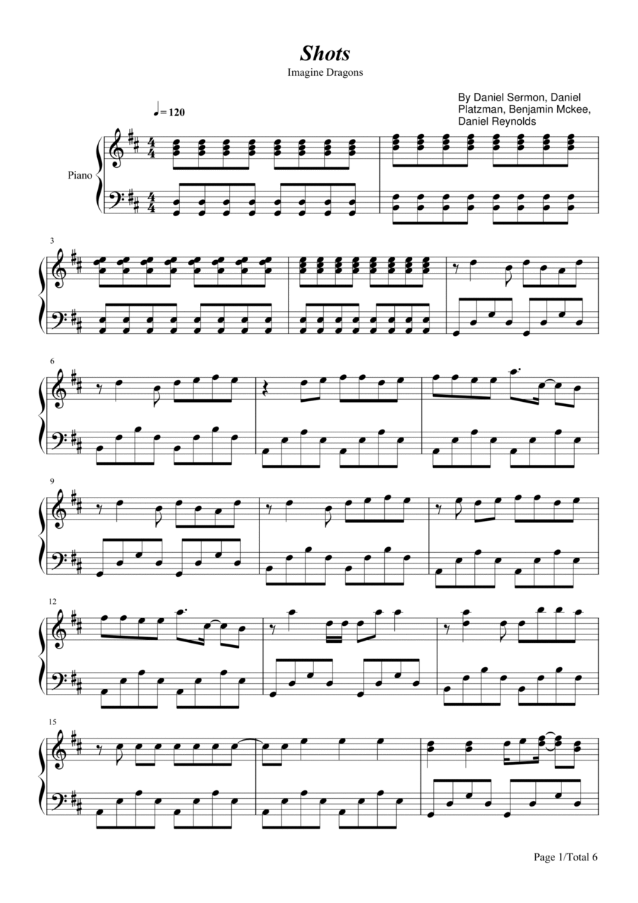 Shots Piano Solo scores gallery preview page 1