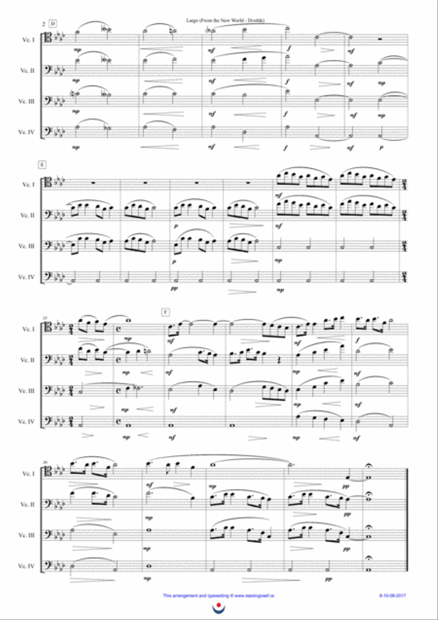 Largo (Dvořák - New World Symphony) String Quartet scores gallery preview page 2