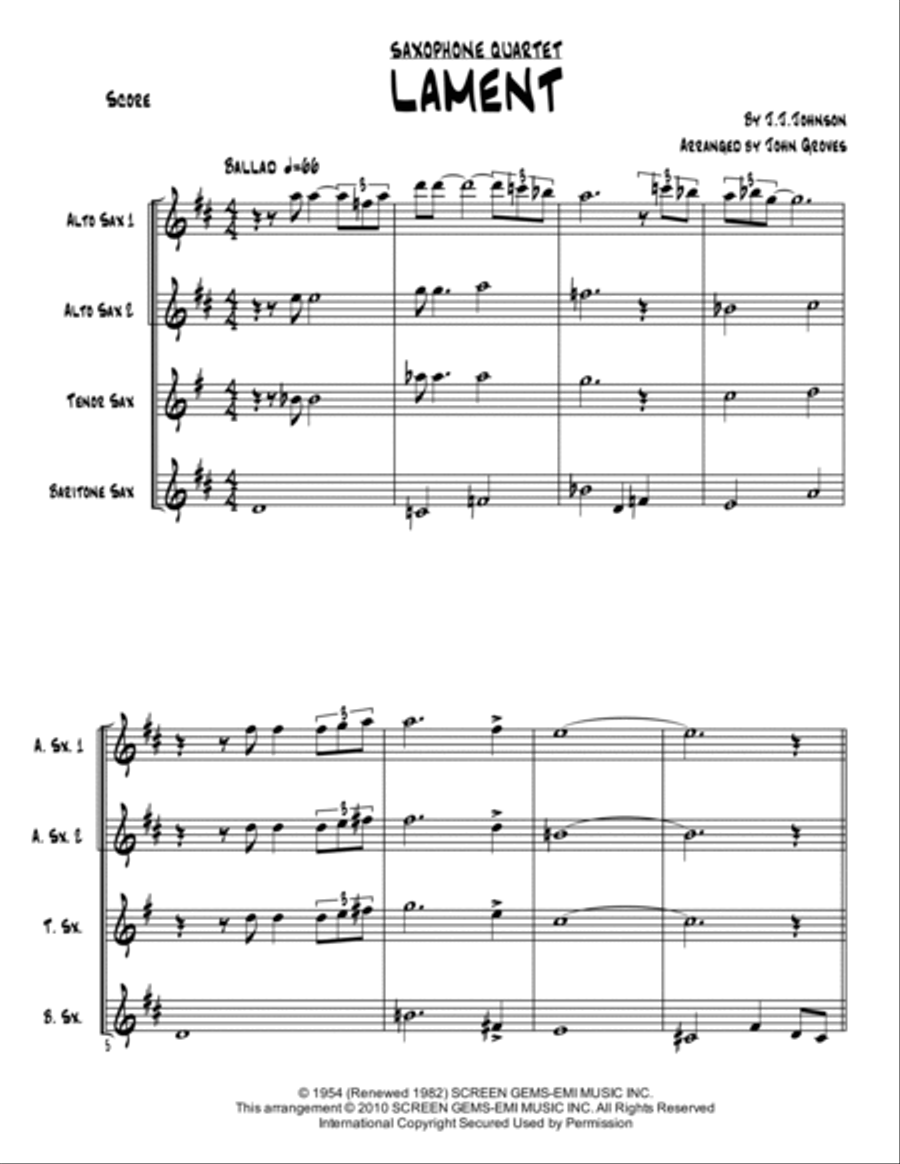 Lament Lament Saxophone Quartet scores gallery preview page 2