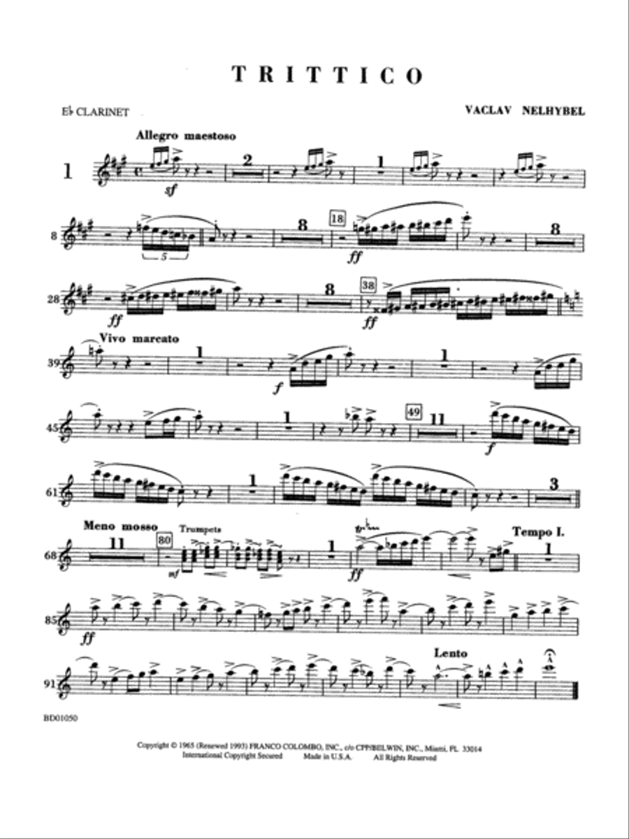 Trittico: E-flat Soprano Clarinet Concert Band scores gallery preview page 1