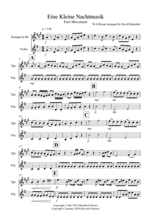 Book cover for Eine Kleine Nachtmusik (1st movement) for Trumpet and Violin Duet