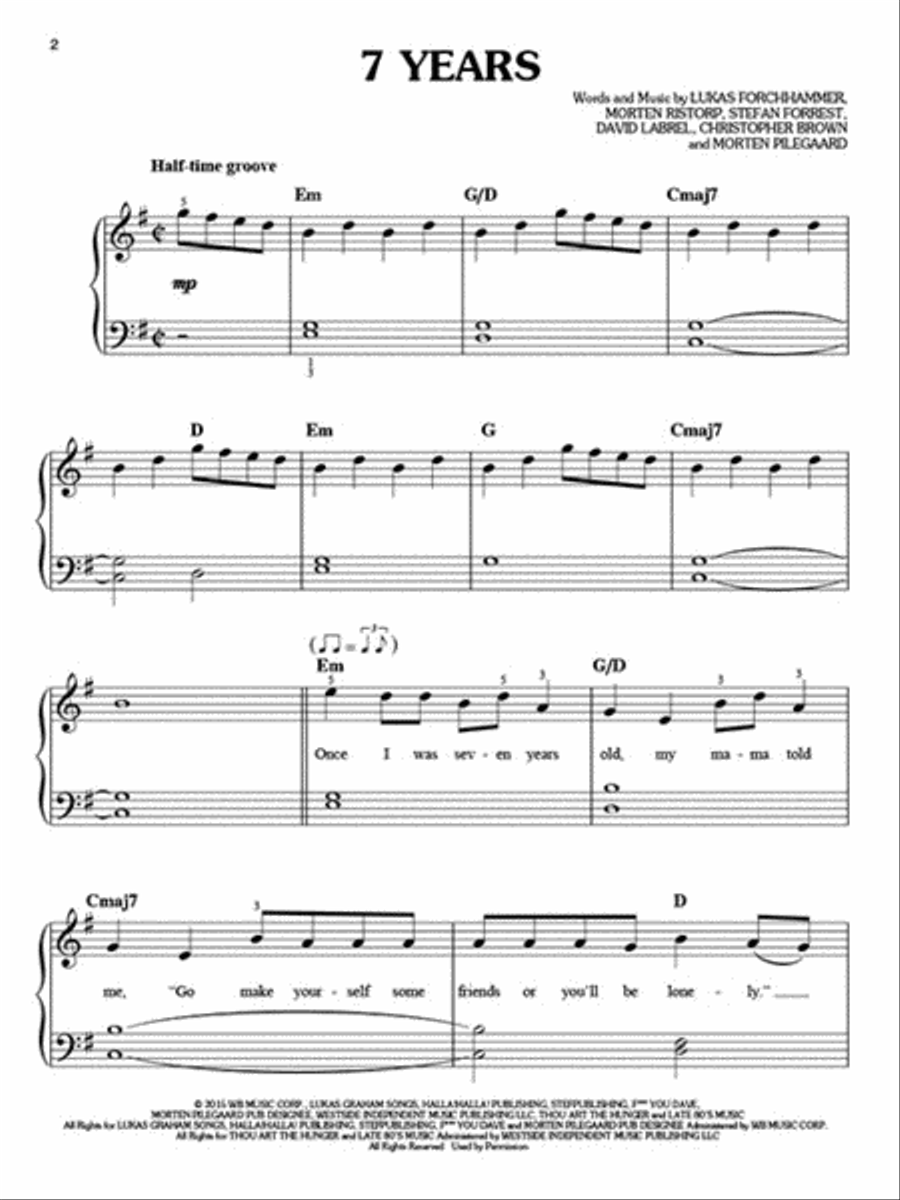 7 Years Easy Piano scores gallery preview page 2