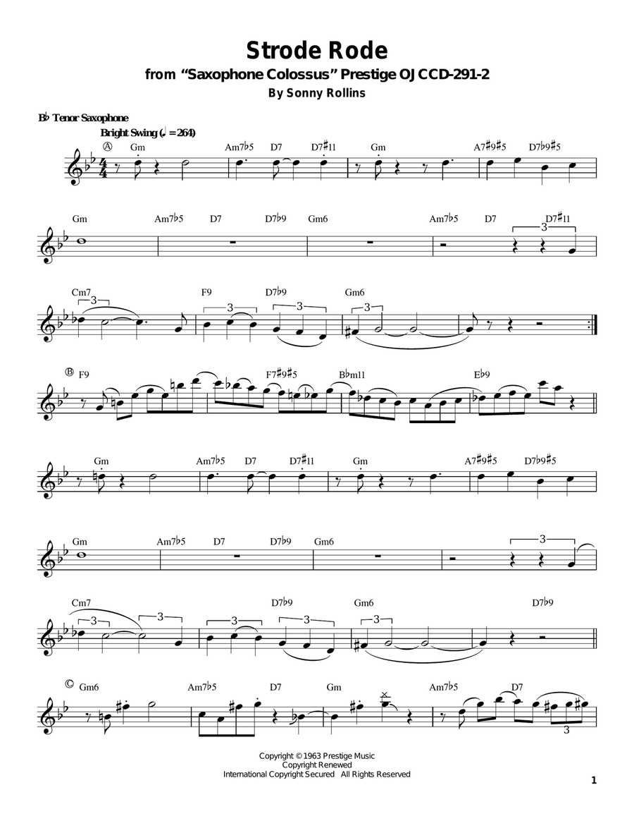 Strode Rode Strode Rode Tenor Saxophone scores gallery preview page 1