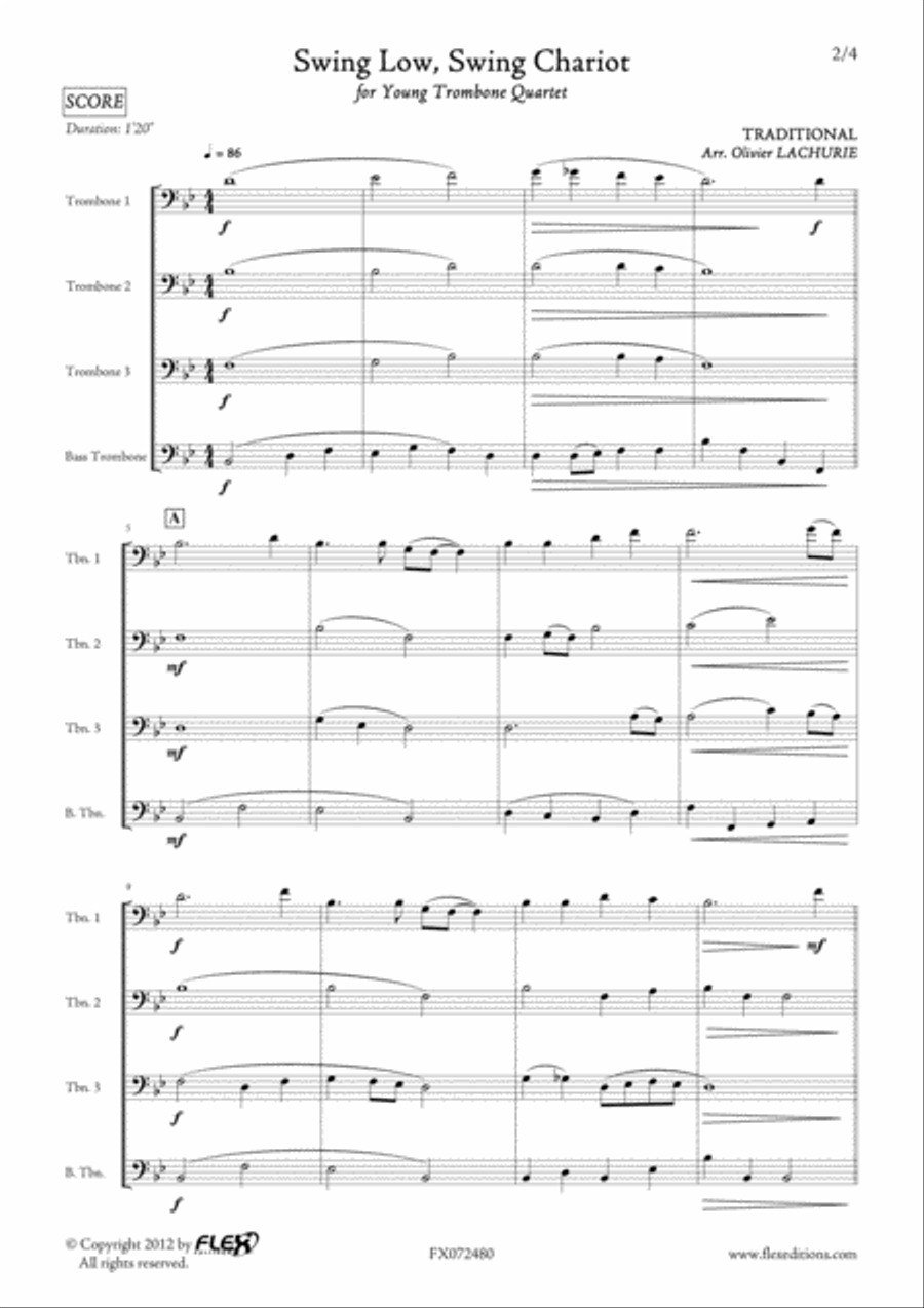 Swing Low, Sweet Chariot Trombone Quartet scores gallery preview page 2