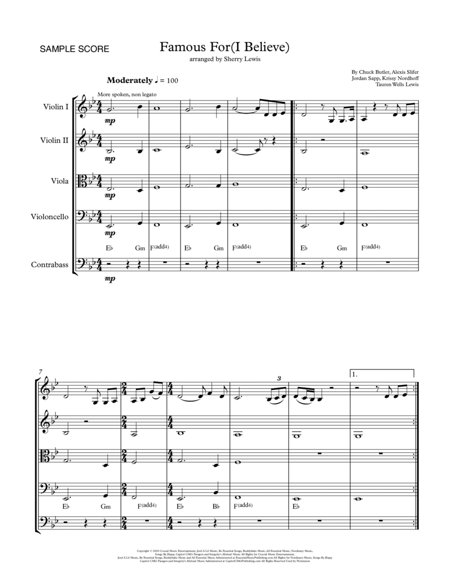 Famous For (i Believe) String Quintet scores gallery preview page 1