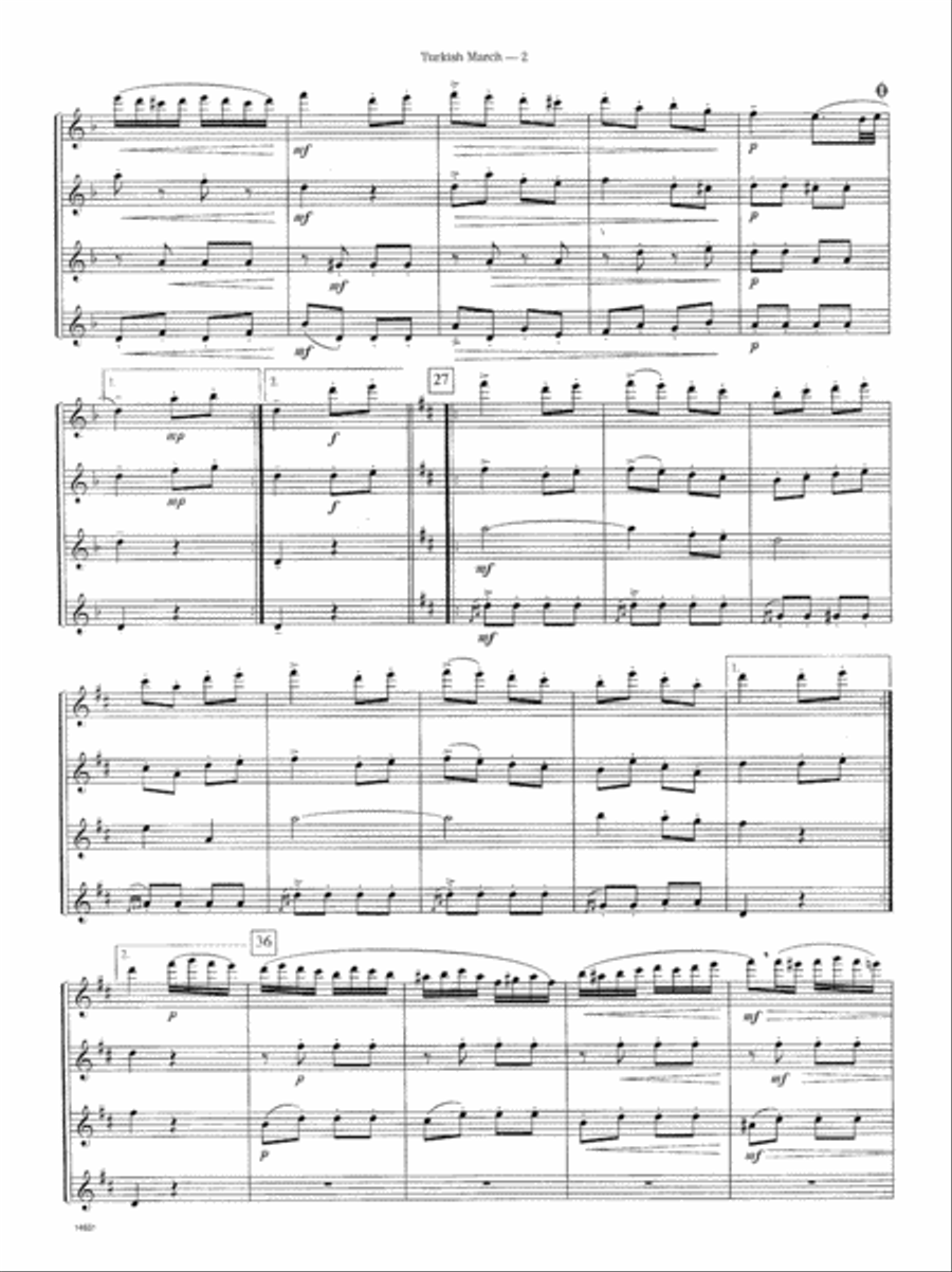 Turkish March Flute Quartet scores gallery preview page 3