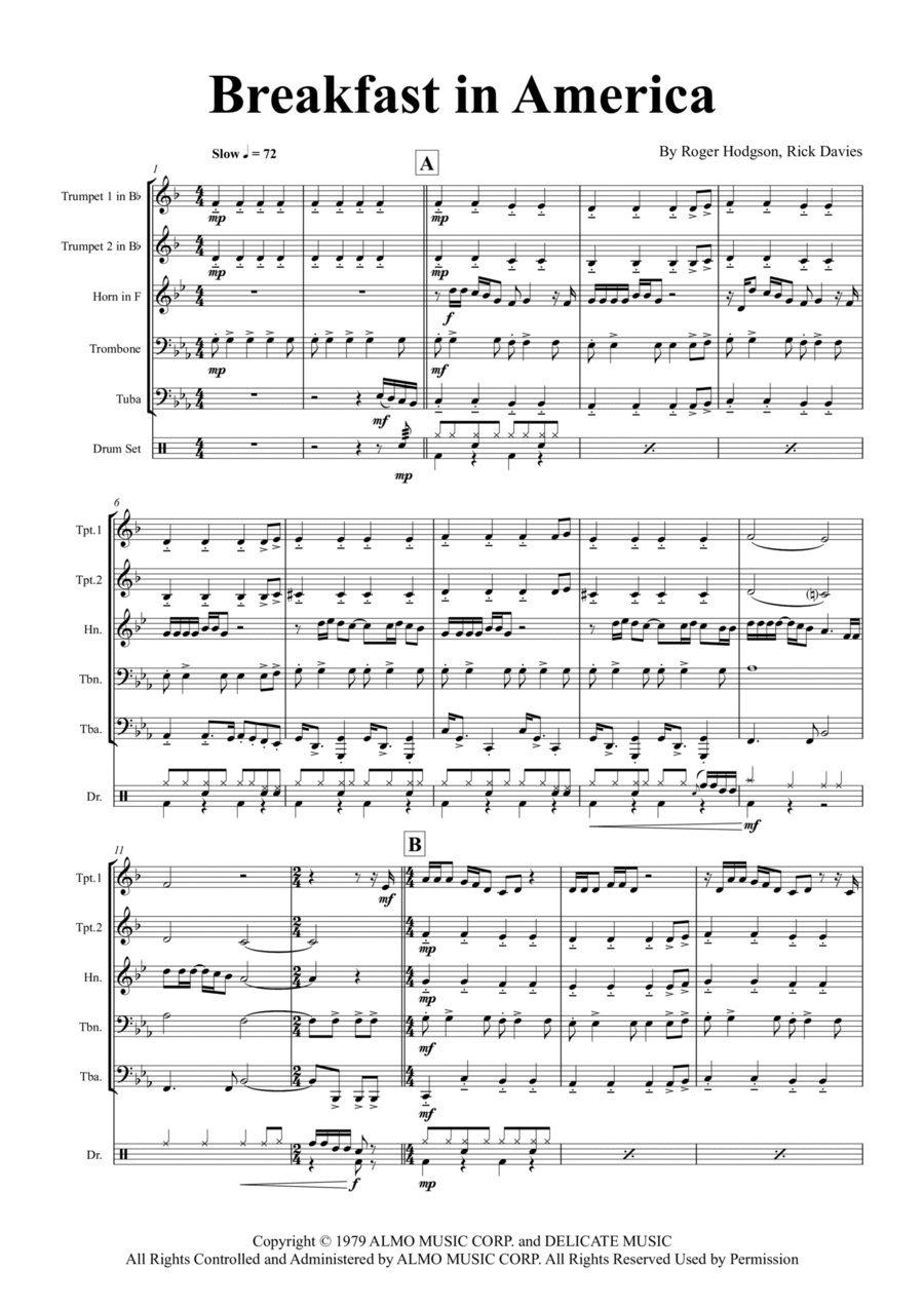 Breakfast In America Euphonium scores gallery preview page 1