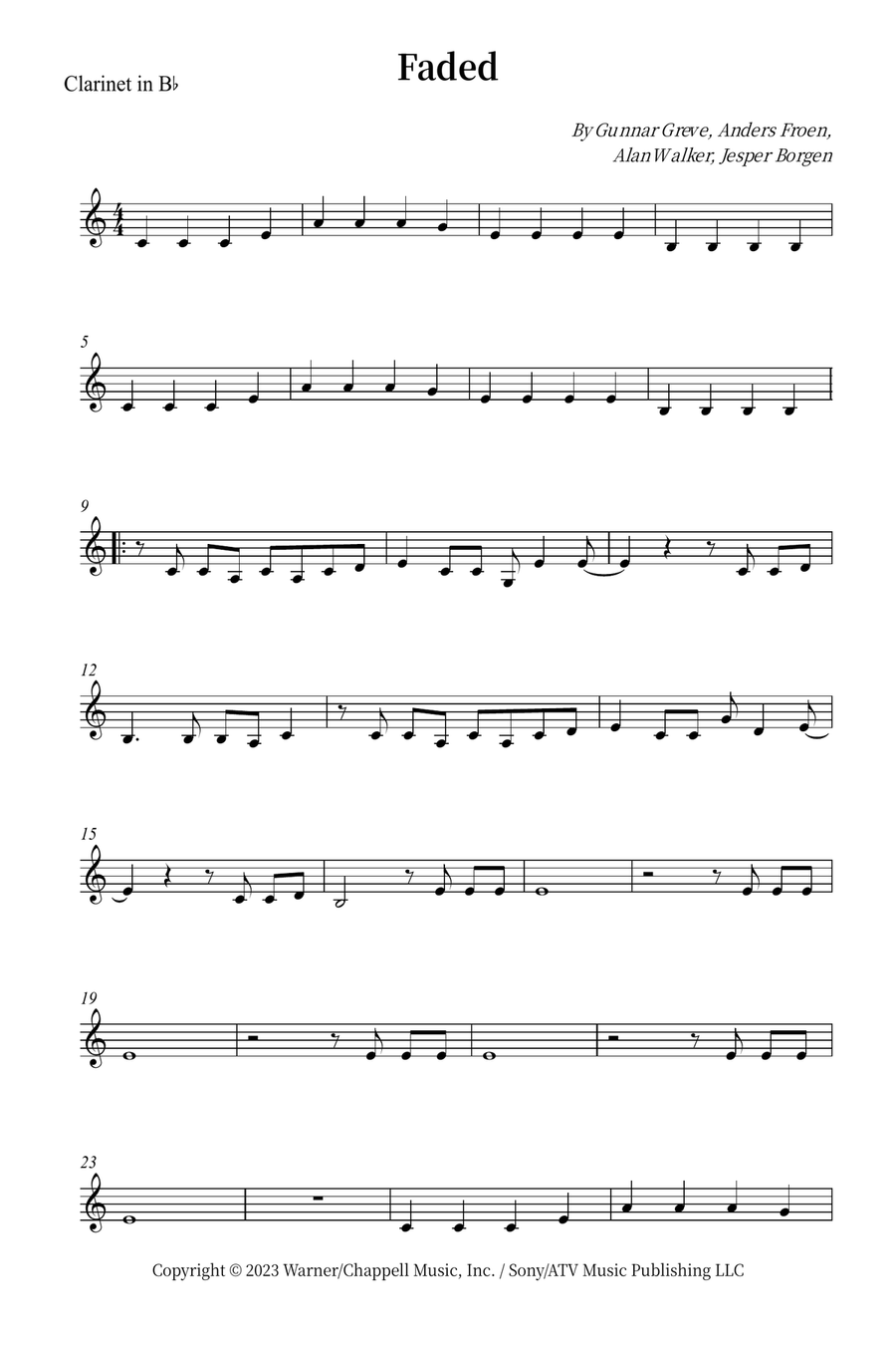 Faded B-Flat Clarinet scores gallery preview page 1