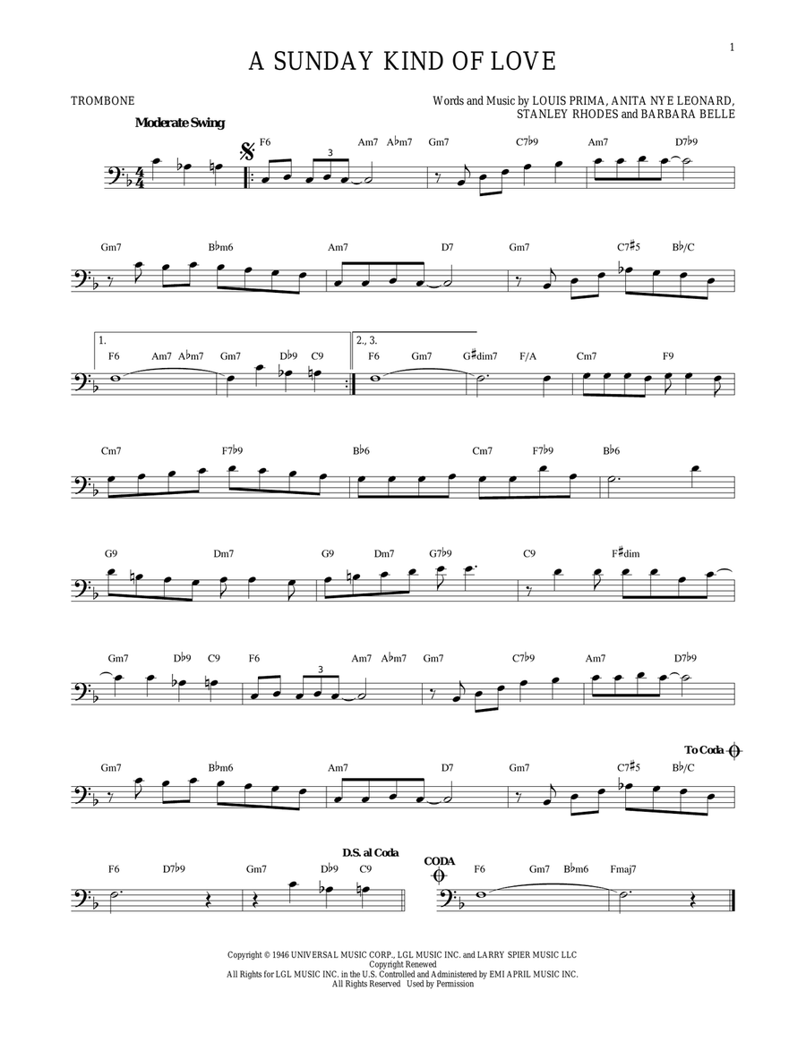 A Sunday Kind Of Love A Sunday Kind Of Love Trombone Solo scores gallery preview page 1