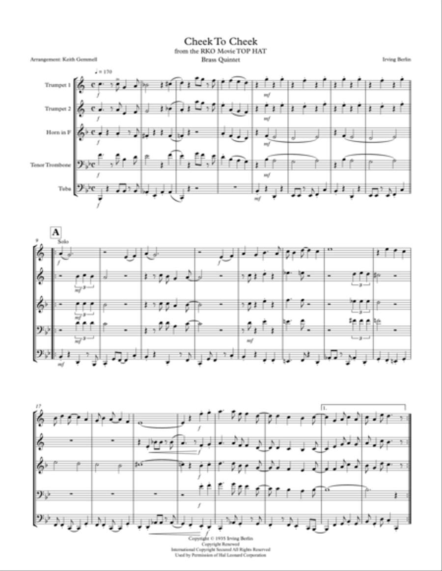 Cheek To Cheek Brass Ensemble scores gallery preview page 1