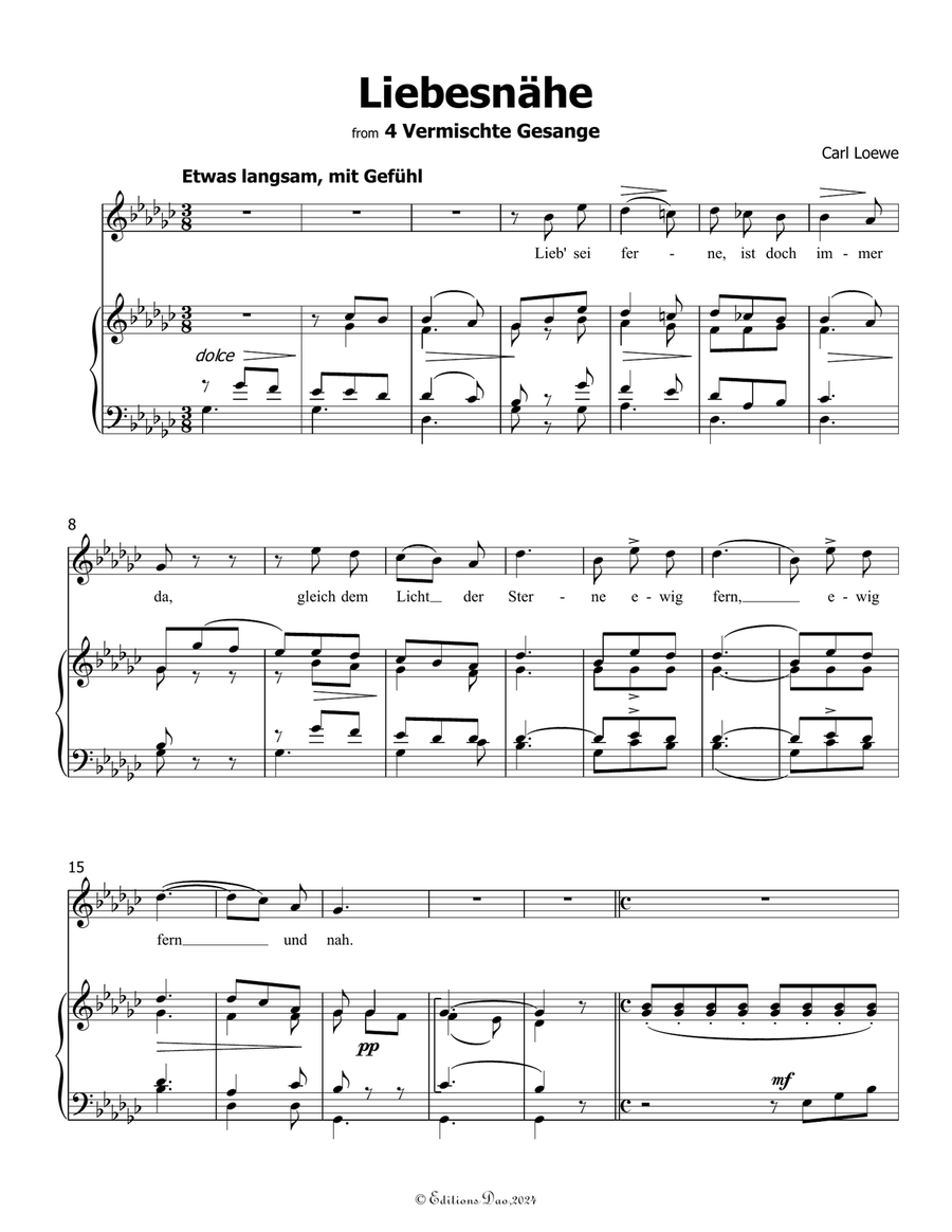 Liebesnahe, by Carl Loewe, in G flat Major Voice scores gallery preview page 3