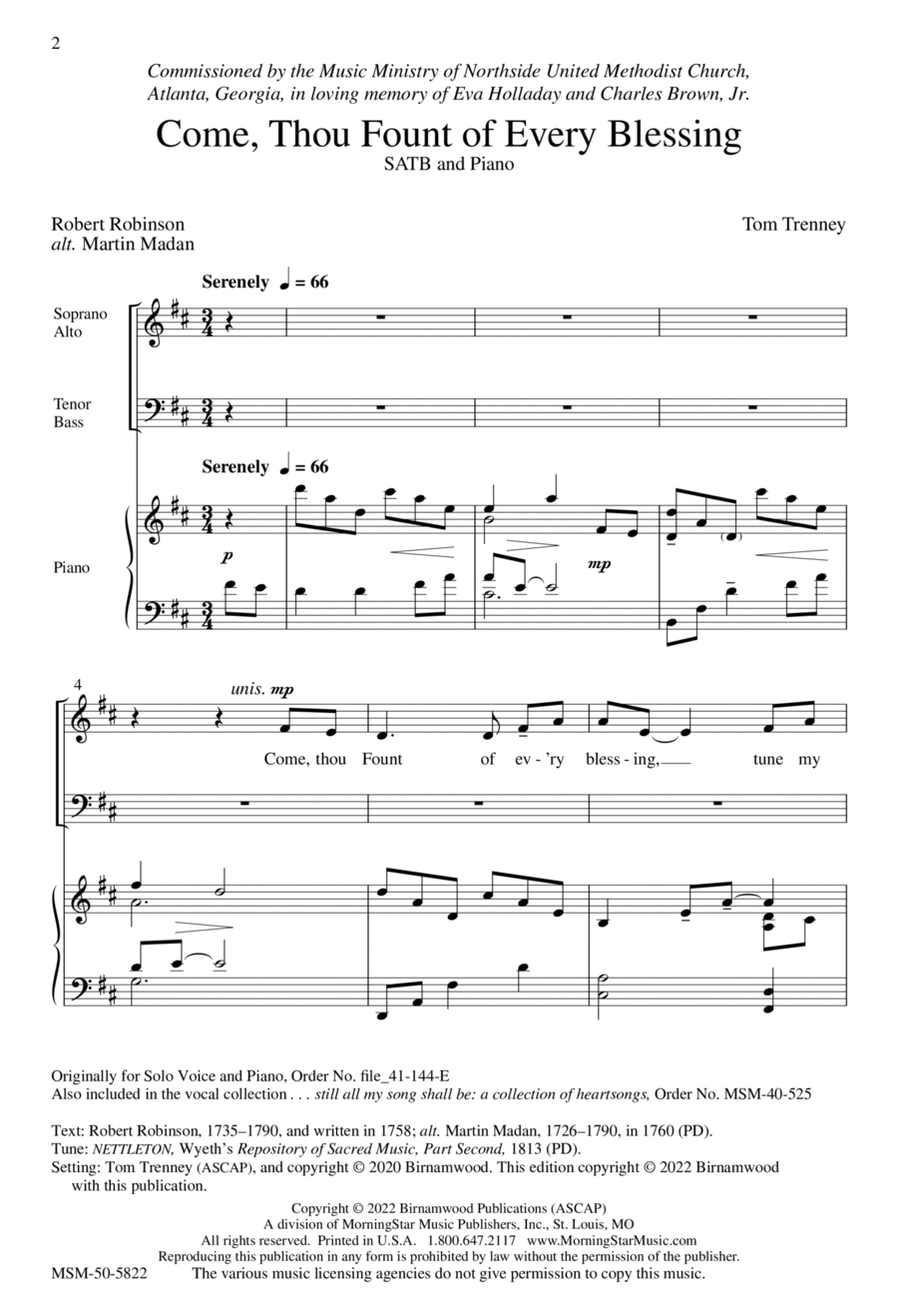 Come, Thou Fount of Every Blessing 4-Part scores gallery preview page 1