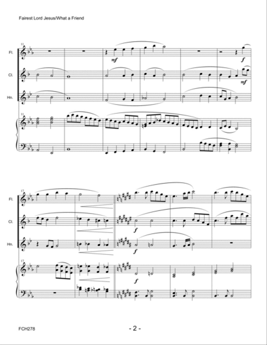 FAIREST LORD JESUS/WHAT A FRIEND WE HAVE IN JESUS - Flute, Clarinet & Horn with Piano Small Ensemble scores gallery preview page 2