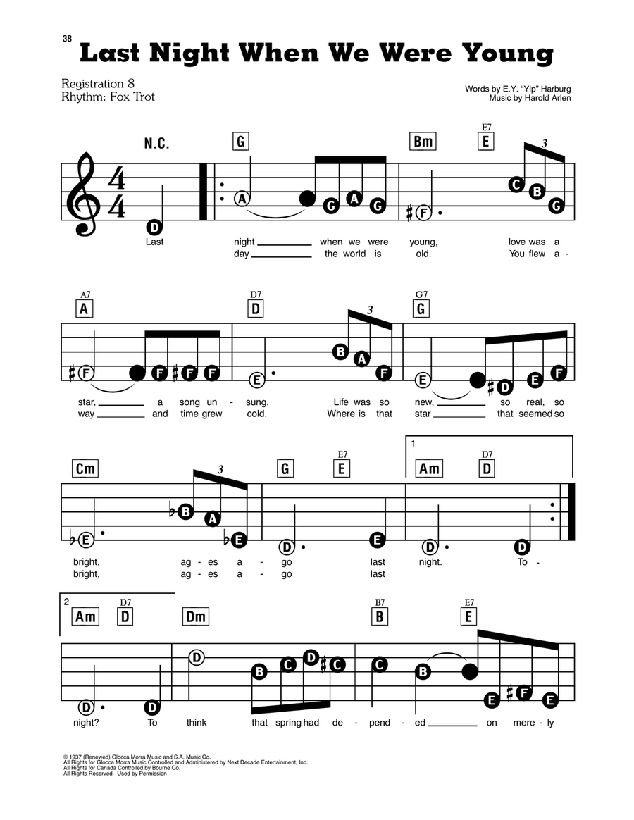 Last Night When We Were Young Electronic Keyboard scores gallery preview page 1