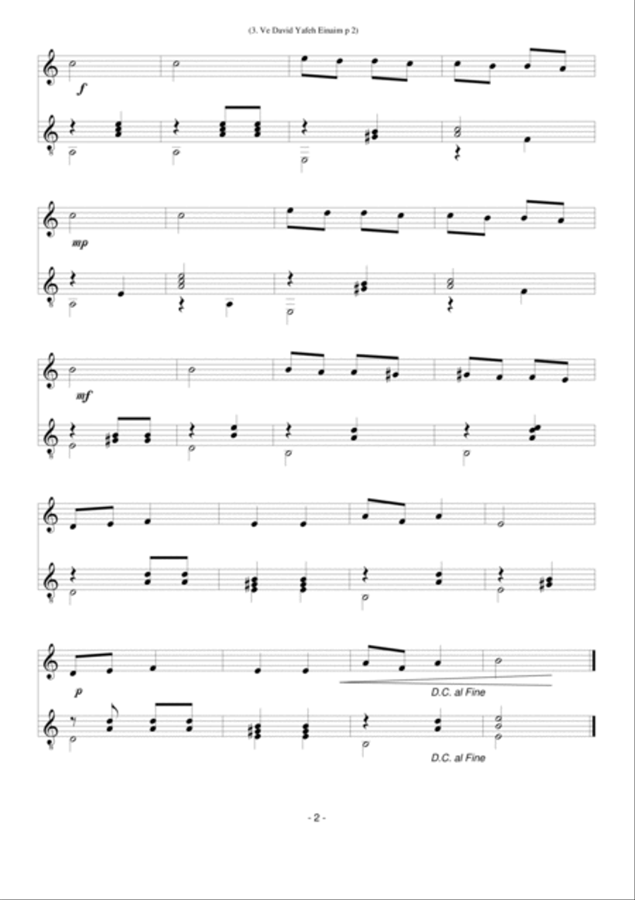 Ve-David yafeh einayim (And David had beautiful eyes) for flute and guitar Flute scores gallery preview page 2