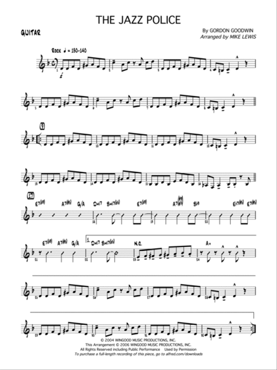 The Jazz Police: Guitar Jazz Ensemble scores gallery preview page 1