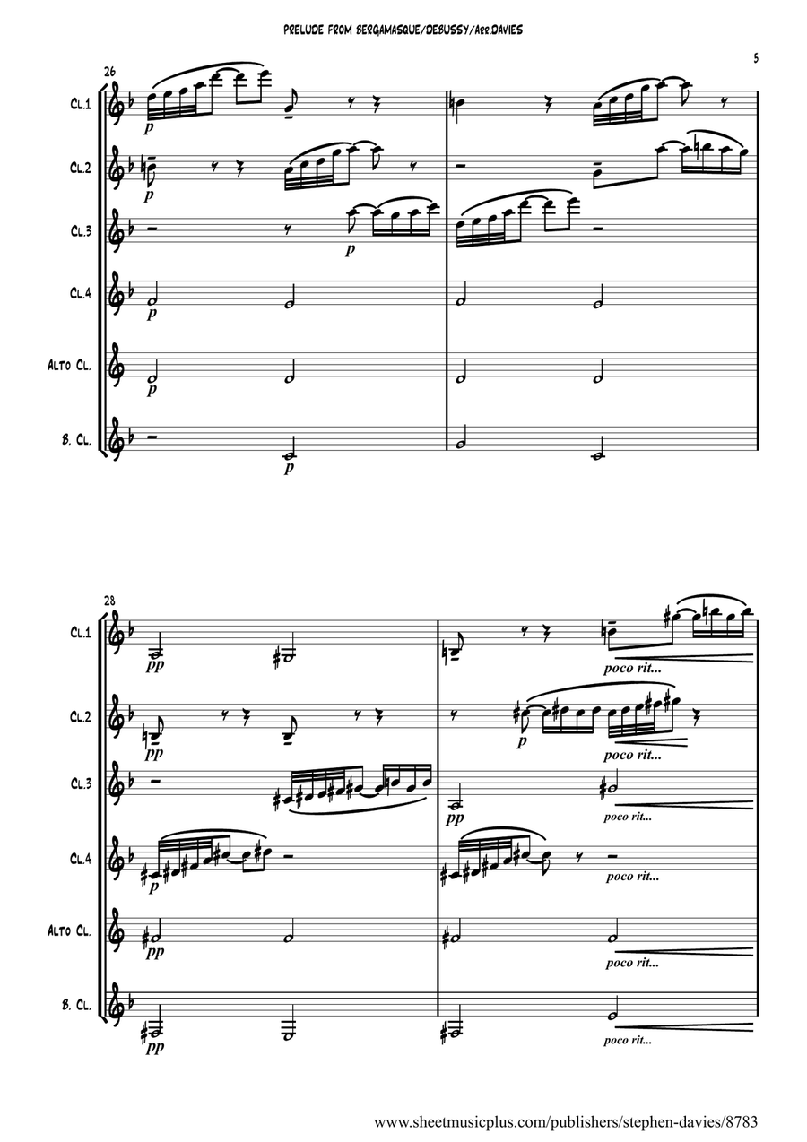 'Prelude From Suite Bergamasque' by Claude Debussy arranged for Clarinet Sextet. 'Prelude From Suite Bergamasque' by Claude Debussy arranged for Clarinet Sextet. Small Ensemble scores gallery preview page 5