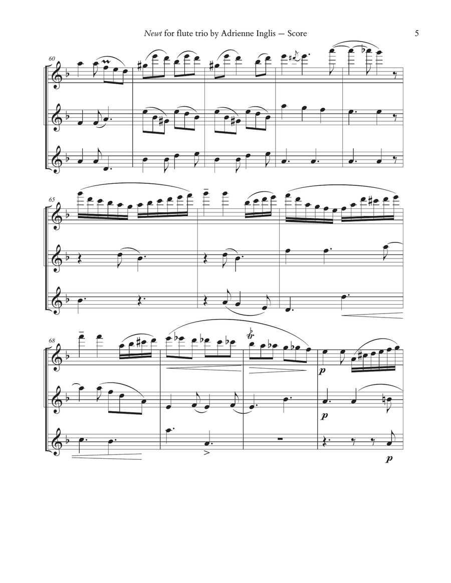 Newt for flute trio (2 C flutes and bass or 3 C flutes) Woodwind Trio scores gallery preview page 5