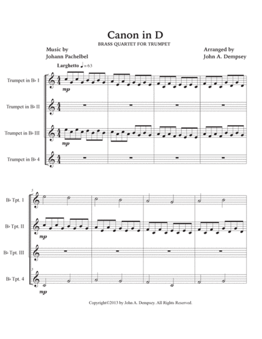 Canon in D (in Bb major): Trumpet Quartet image number null