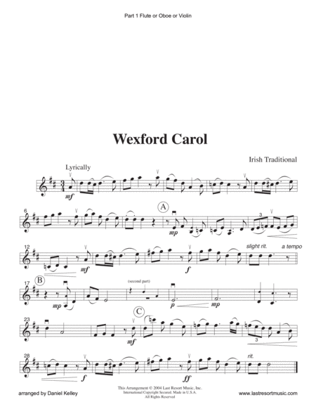 Wexford Carol for Strings or Piano Trio (or Wind Trio or Mixed Trio)