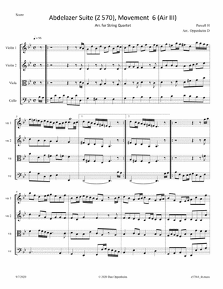 Purcell: Abdelazer Suite (Z 570), Movement 6 (Air III) arr. for String Quartet