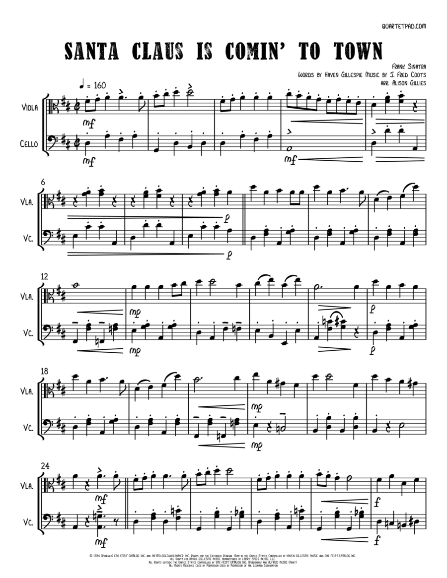 Santa Claus Is Comin' To Town String Duet scores gallery preview page 1