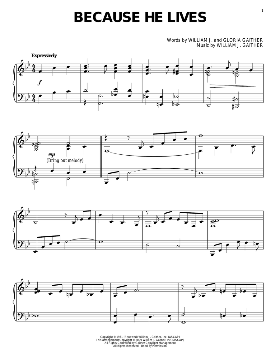 Because He Lives Piano Solo scores gallery preview page 1