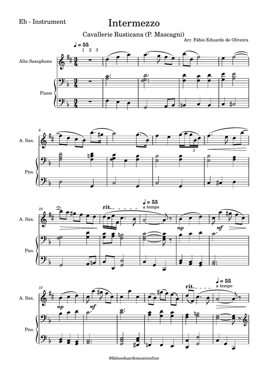Intermezzo (Cavalleria Rusticana) - FREE Mp3 Playback + PDF Solo and Piano Parts Alto Saxophone scores gallery preview page 2